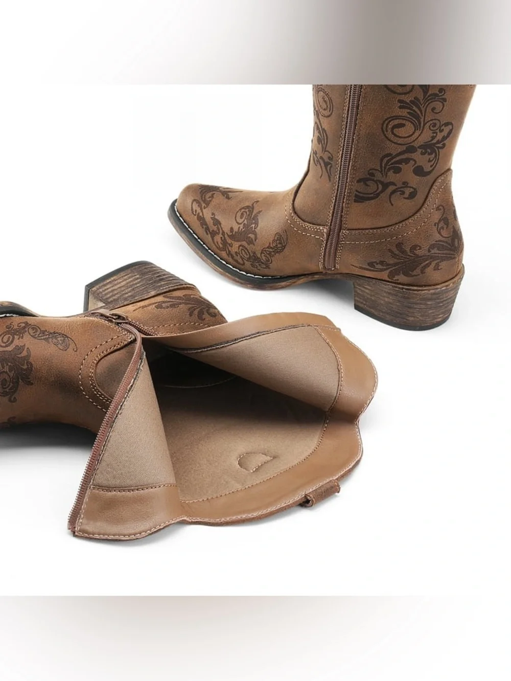Dream Pairs Size 7 Brown Embroidered Western Short Boots - Picture 4 of 12